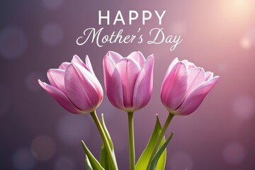 Happy Mother s Day Pink Tulips Bouquet Spring Flowers Greeting Card