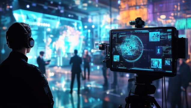 Futuristic Live Broadcast:  A cutting-edge digital event unfolds, capturing the essence of technological innovation and live streaming.