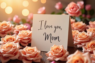 Peach Roses I Love You Mom Card Mother s Day Gift Love Appreciation