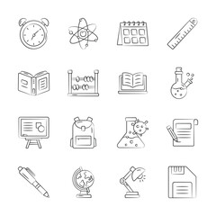 Well designed hand drawn pack of educational material icons