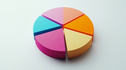 Obraz premium parted D pie chart with bold, evenly sized parts in cool colors on clean white