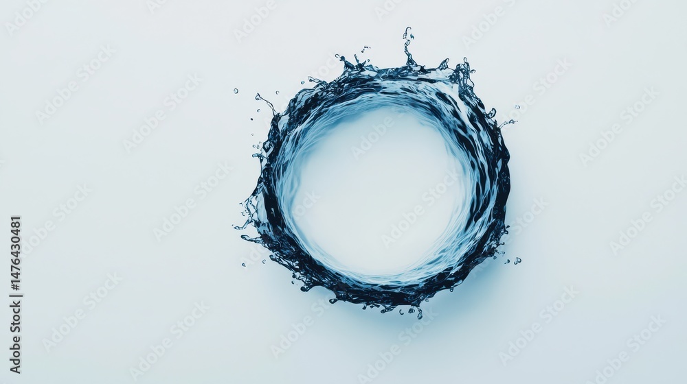 Poster circular splash of water in a minimalistic style with blue tones and soft background effects
