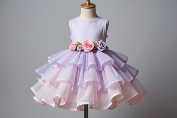 Lavender and Pink Layered Tulle Girl s Dress with Floral Embellishment