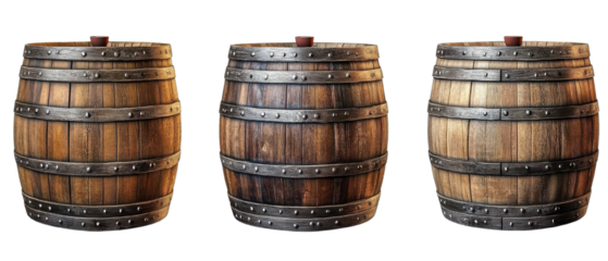 wooden barrels isolated on white background