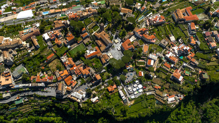 Aerial zenithal view of the town of Ravello, in the province of Salerno, in Campania, Italy. The...