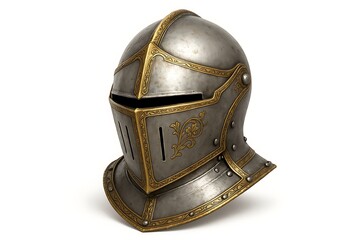 Medieval Knight Helmet with Gold Trim – Historic Steel Armor Display
