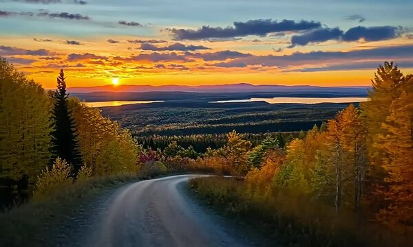 Sunset Autumn Colors at Quill Hill Overlooking Rangeley Lakes, Western Maine
