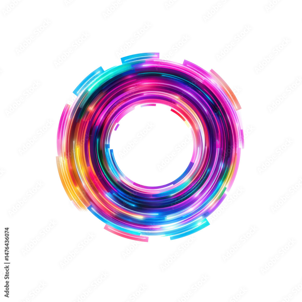 Poster abstract colorful neon circle with glowing lines and empty center