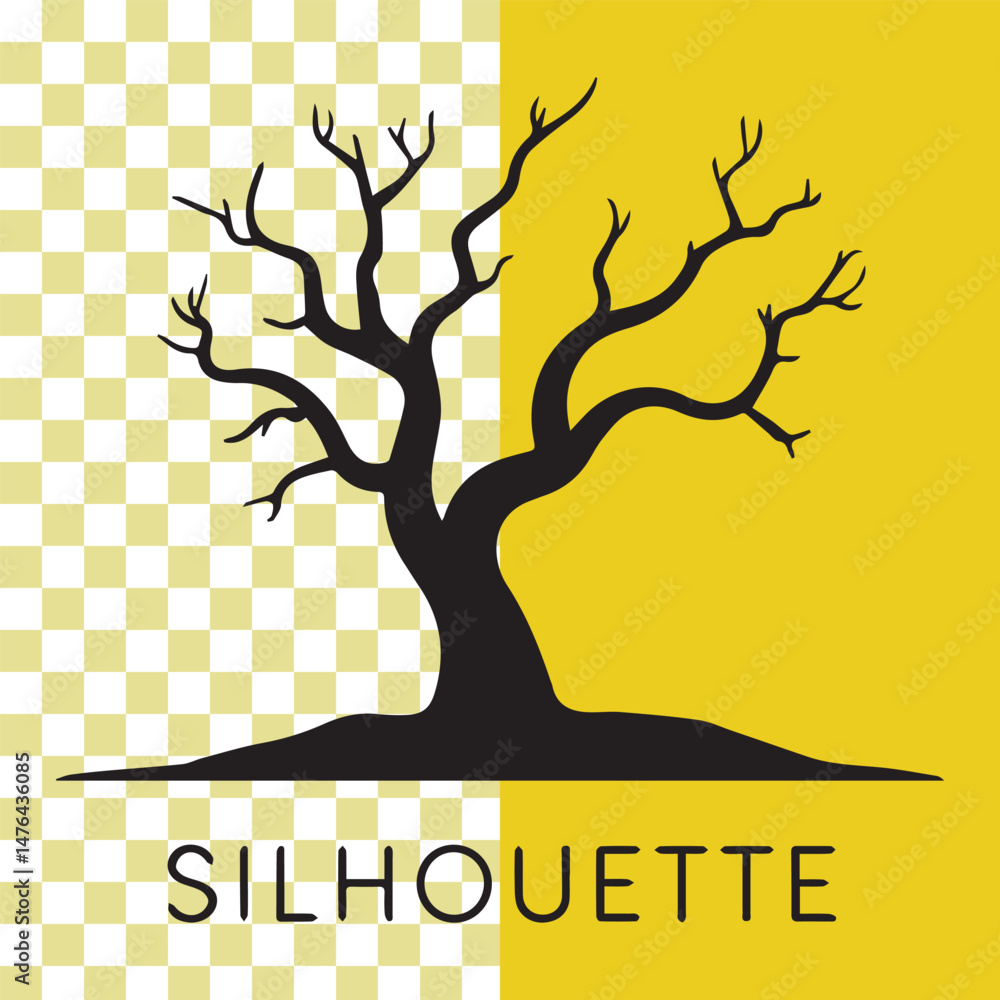 Poster abstract silhouette tree with unique design elements on a warm orange background