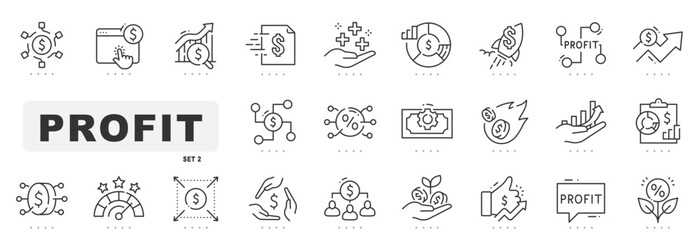 Set of profit related line icons. Income, earning, money, savings etc. Editable stroke. Set 2
