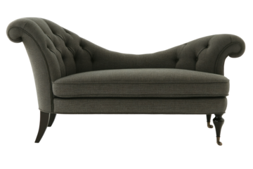 Dark gray chaise lounge with tufted back  Detailed, classic design