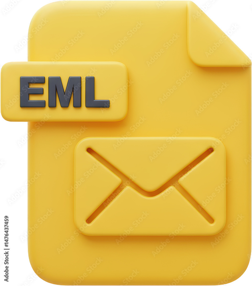 Aufkleber 3d render of a yellow eml file with envelope icon and folded corner