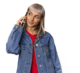 Young Caucasian woman talking on phone