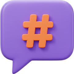 Obraz premium 3D Rendered Vibrant Social Media Hashtag Icon in a Speech Bubble