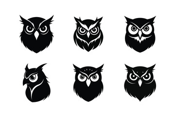 Owl head silhouette Vector bundle  illustration, Set of Owl head silhouette 