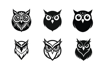 Owl head silhouette Vector bundle  illustration, Set of Owl head silhouette 