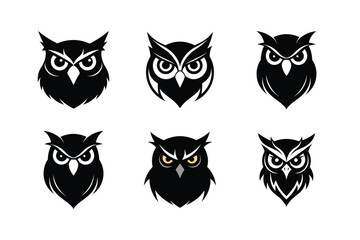 Owl head silhouette Vector bundle  illustration, Set of Owl head silhouette 