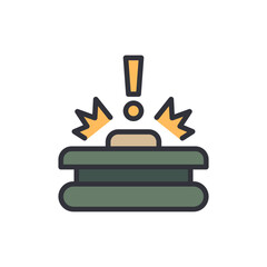 Stylized Landmine Icon With Exclamation Mark Symbol On Transparent