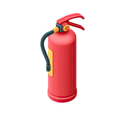 Obraz premium Red Fire Extinguisher Isometric Illustration on Transparent Background. Red Fire Extinguisher png, Red Fire Extinguisher 3d icon, Red Fire Extinguisher icon.