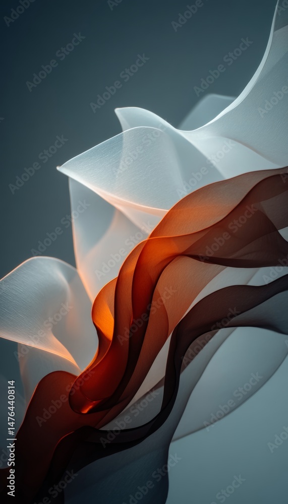 Poster abstract fluid art background, dynamic flowing shapes in gradient copper tones and soft waves