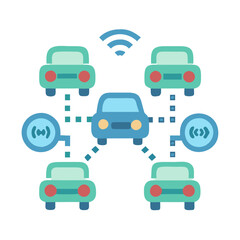 Fototapeta premium Connected Cars Solutions and Benefits Icon
