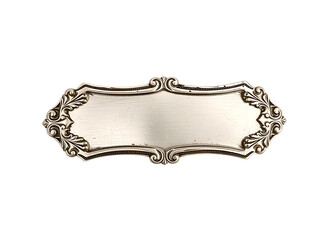 Blank vintage rectangular metal silver nameplate isolated on white background