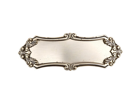 Blank vintage rectangular metal silver nameplate isolated on white background