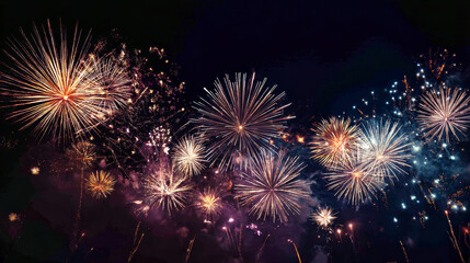 Fototapeta premium Celebrate the New Year with a stunning display of festive fireworks lighting up the dark night sky