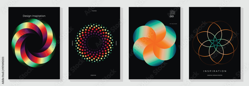 Aufkleber modern gradient poster background vector set.cover template with vibrant perspective geometric prism