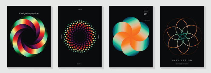 Plakat Modern gradient poster background vector set.Cover template with vibrant perspective geometric prism shapes in motion. Ideal design for social media, cover, banner, flyer. 