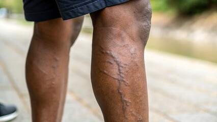 Varicose veins on varicosed leg of man
