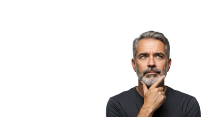 Thinking clipart, Man with chin-on-finger pose, classic thinking gesture in clipart