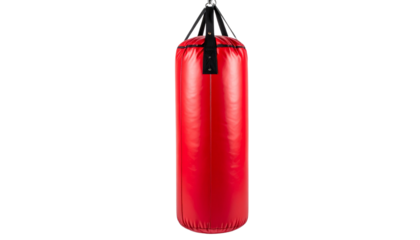 Red sandbags isolated on white background.
