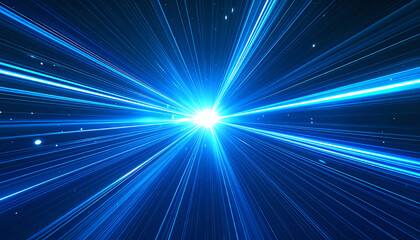 Radiant blue light beams converge toward a bright center, creating a dynamic and futuristic visual effect