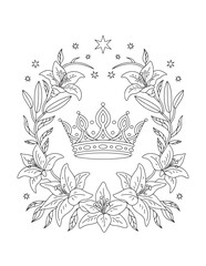 Crown with Leaves and Stars – Christian Royalty Symbol Coloring Page
