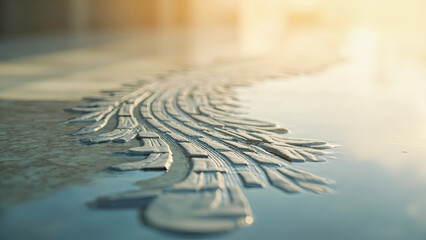 Architectural detail with decorative relief pattern and water effect in a shallow depth of field
