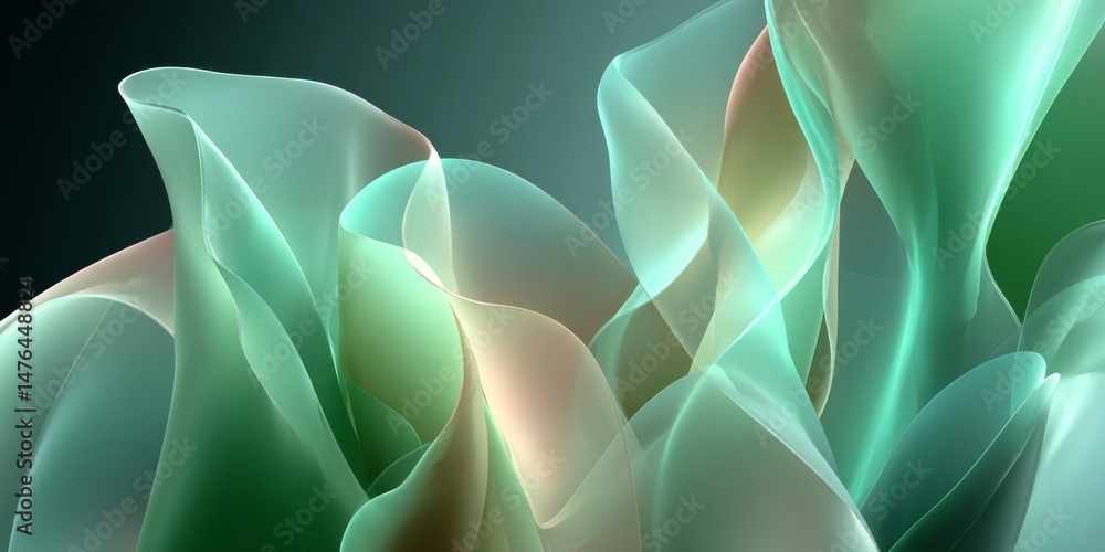 Canvas Prints abstract background of vivid, dynamic, light green wavy fluid in monochrome on a gentle gradient