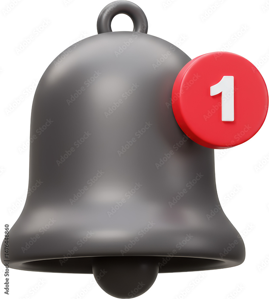 Poster gray bell with red notification badge displaying number one in white