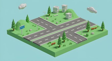 Isometric Intersection with Building and Trees
