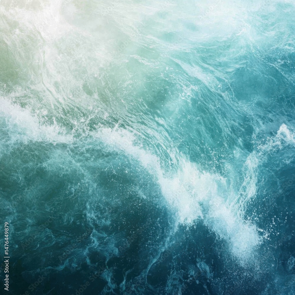 Poster aerial view of ocean waves crashing with white foam and turquoise water in a dynamic display of natu