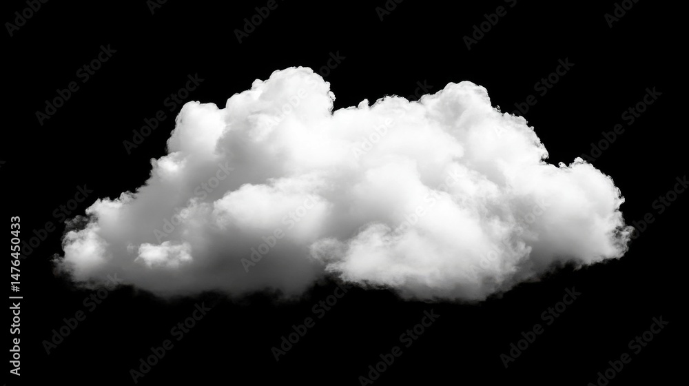 Aufkleber isolated white cloud against black backdrop floating in atmospheric sky for weather concept and desi