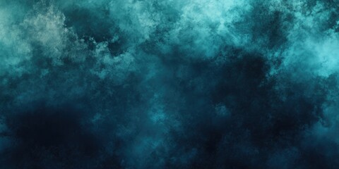 Fototapeta premium Deep teal and indigo smoky cloudscape. A textured and varied palette of teal and indigo hues with wispy clouds of smoke or fog, creating a dramatic atmosphere