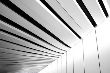 Fototapeta premium Abstract Interior Architecture Perspective Looking Up at Modern White Ceiling and Wall Design in Black and White
