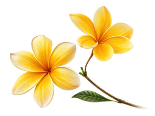 Fototapeta premium Two vibrant yellow flowers bloom gracefully, showcasing their delicate petals and lush green leaves, embodying beauty of nature