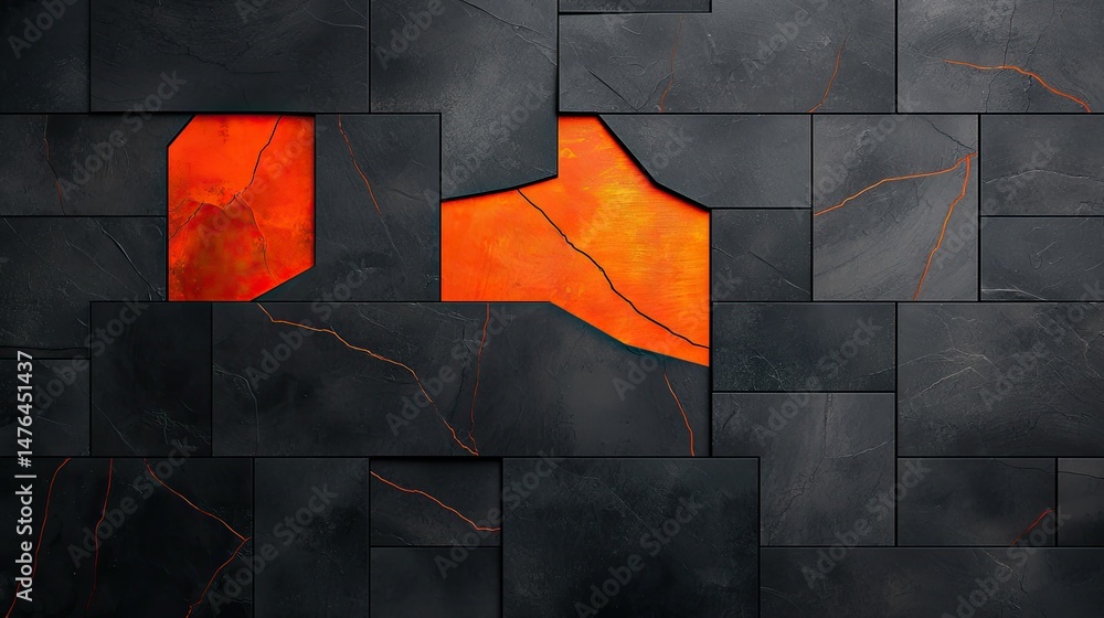Poster dark rectangular tiles with orange accents creating a modern composition