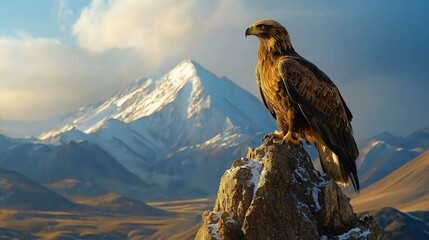 Majestic bird perched on a mountain peak.
