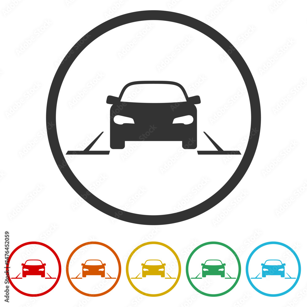 Poster parking lot design icon. set icons in color circle buttons