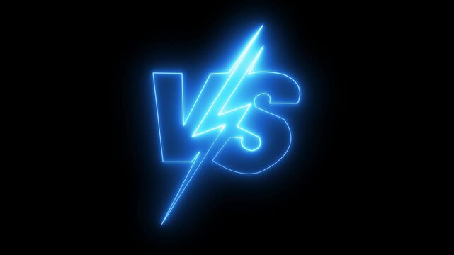 A dynamic "VS" icon features bold, contrasting letters with sharp edges. Vs versus neon and battle battle animation. It symbolizes competition or contrast, set against a sleek, background.