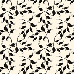 Creamy beige pattern with dark lace leaves. For backdrop, packaging, textile, wallpaper. Vector illustration