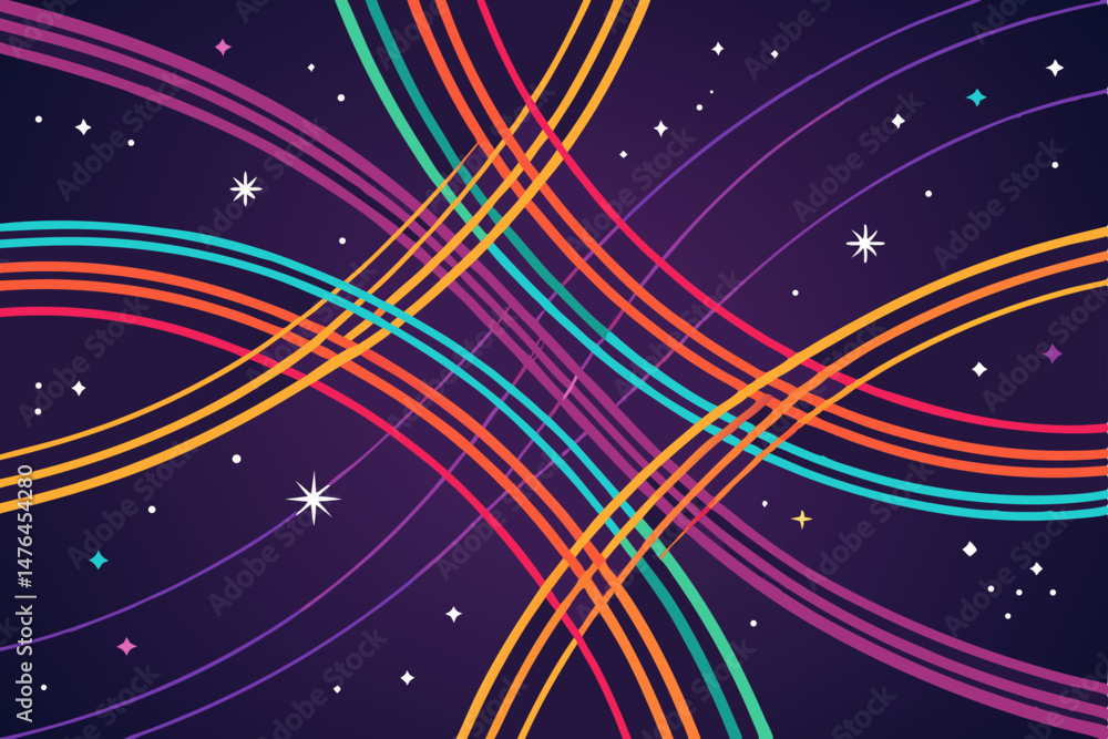 Poster create a vibrant vector illustration of bold, colorful abstract lines intersecting dynamically again